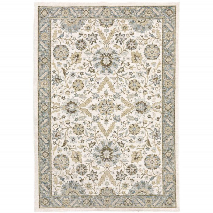 8' x 11' Oriental Power Loom Area Rug - Gray And Ivory