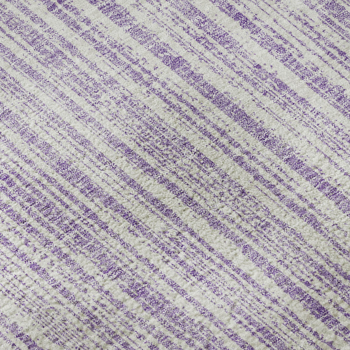 10' X 14' Striped Washable Area Rug With UV Protection - Lavender And Ivory