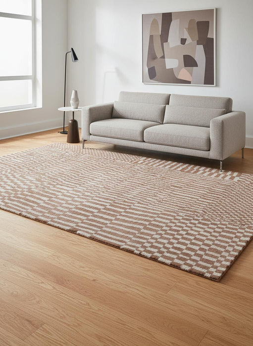 8' Geometric Berber Washable Round Rug With UV Protection (610100) - Brown / Beige