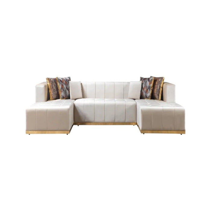 Velvet U Shaped Three Piece Sofa Chaise Sectional With Toss Pillows - Ivory
