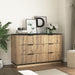 Giga modern accent cabinet with six drawers, natural wood finish, metal rounded corners, and elegant handles for versatile storage.