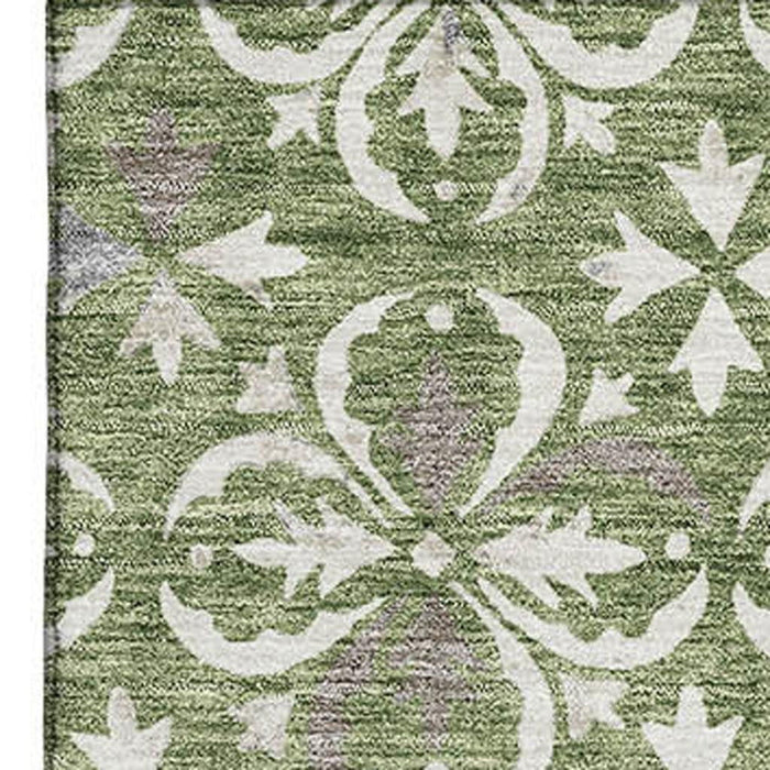 10' X 14' Floral Washable Area Rug With UV Protection (673939) - Green / Ivory