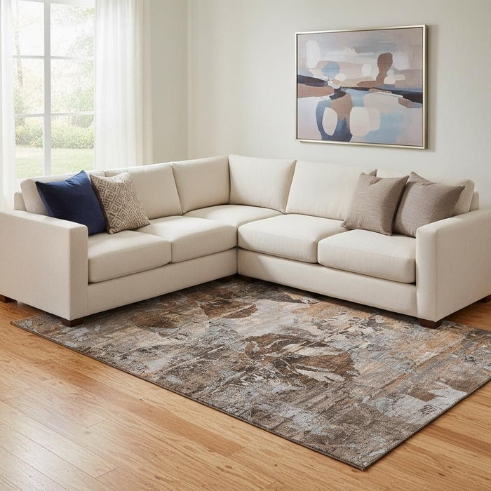 9' X 12' Abstract Washable Area Rug With UV Protection (648885) - Terra Cotta / Gray