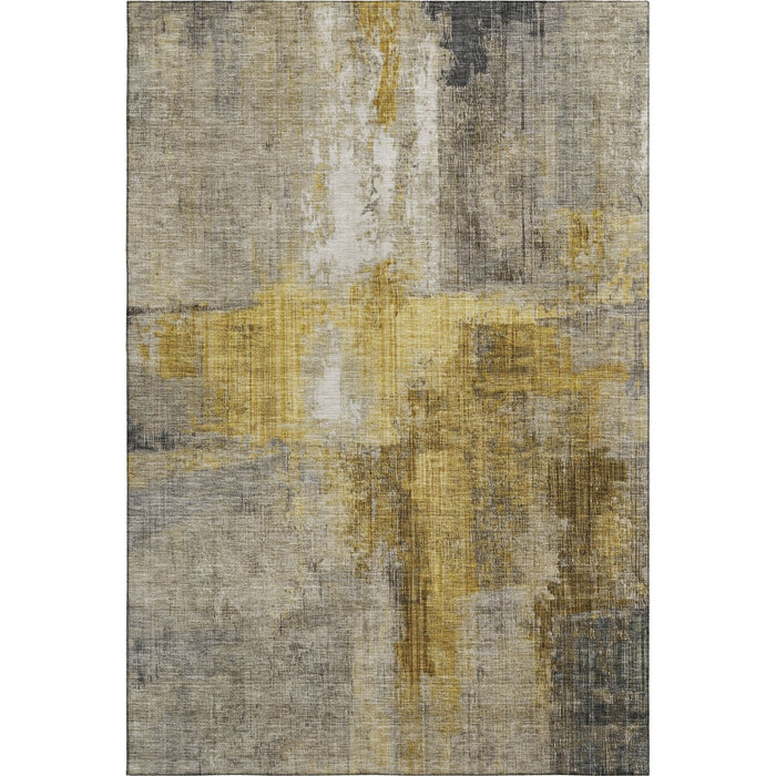 10' X 14' Abstract Washable Area Rug With UV Protection (700445) - Granite Gray / Gold