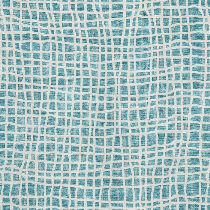 10' X 14' Striped Washable Area Rug With UV Protection - Teal / Ivory
