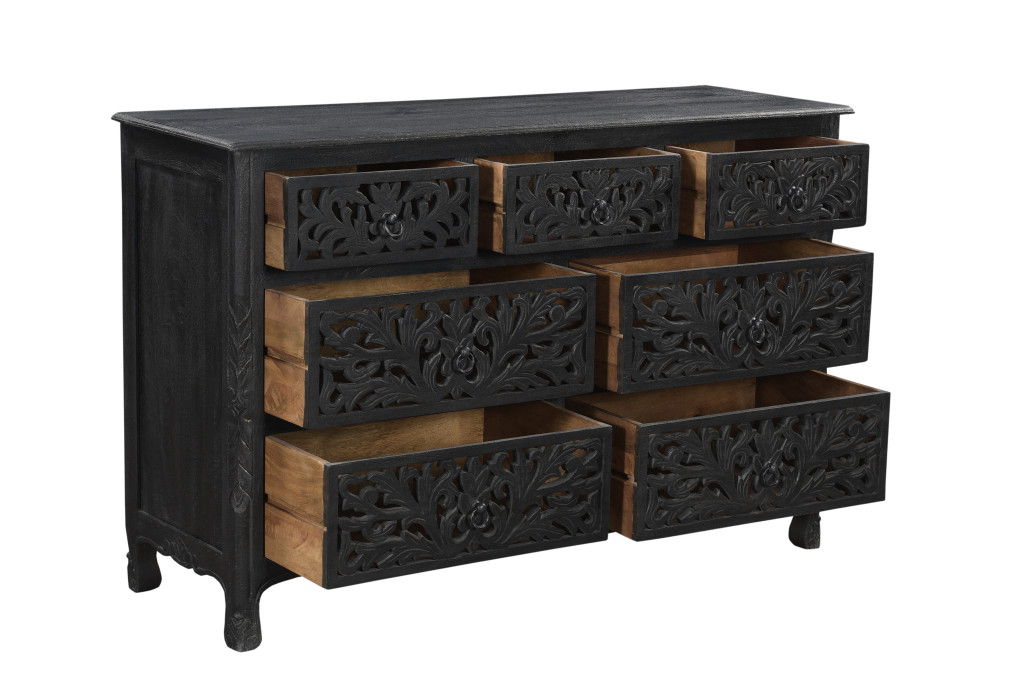 Solid Wood Seven Drawer Dresser - Black