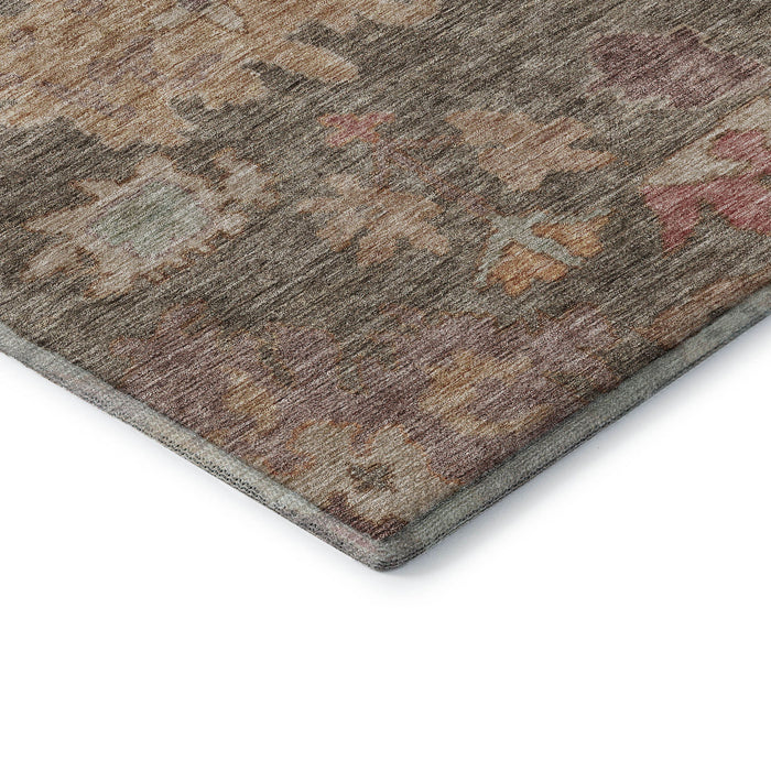 10' X 14' Floral Washable Area Rug With UV Protection (684510) - Brown / Beige / Coral