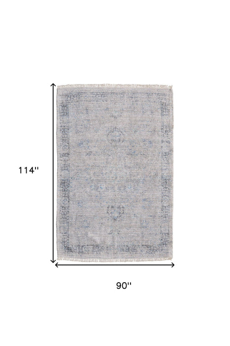 8' X 10' Abstract Hand Woven Distressed Area Rug With Fringe - Gray And Taupe