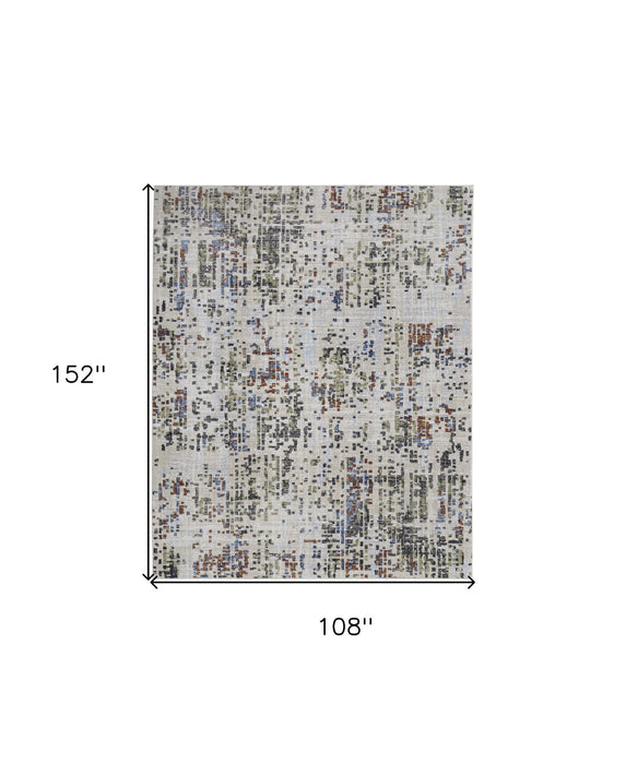 9' x 13' Abstract Power Loom Area Rug - Ivory Green And Blue
