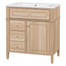 Giga wood bathroom vanity with sink, flip-out drawer, two soft-close drawers, and one soft-close door, showcasing modern design.