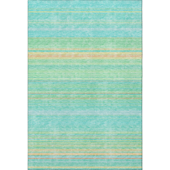 10' X 14' Striped Washable Area Rug With UV Protection (677291) - Aqua / Yellow / Peach