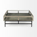 Gray and black glass and metal square coffee table with shelf, modern HomeRoots coffee table for living room decor.