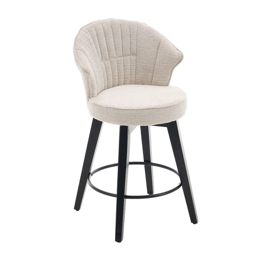 Pair of Giga wing back swivel bar stools with wooden legs and upholstered seats, set of two, ideal for kitchen or bar area.