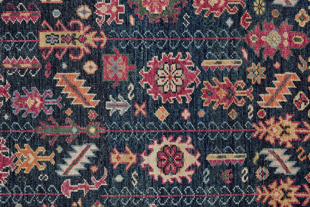 5' x 8' Wool Floral Hand Knotted Distressed Stain Resistant Area Rug With Fringe - Pink Blue And Orange