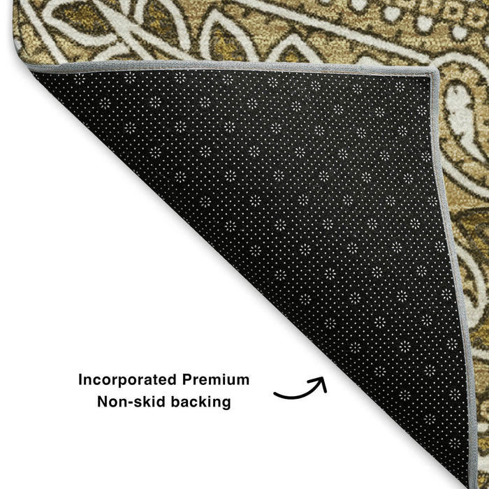 10' X 14' Paisley Washable Area Rug With UV Protection (652641) - Brown / Ivory