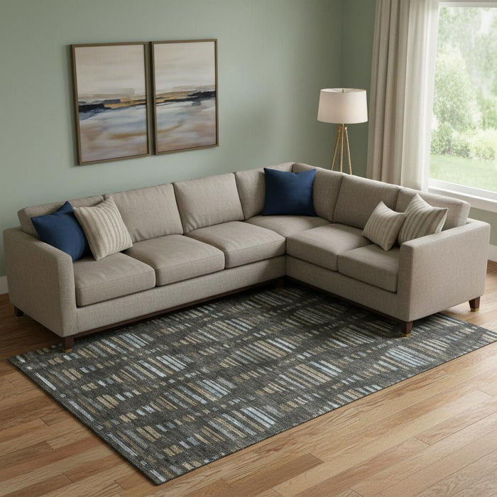 10' X 14' Striped Washable Area Rug With UV Protection (715027) - Coffee / Gray