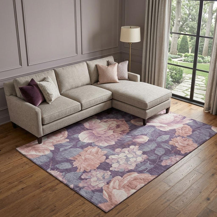 10' X 14' Floral Washable Area Rug With UV Protection (694466) - Salmon / Gray / Ivory