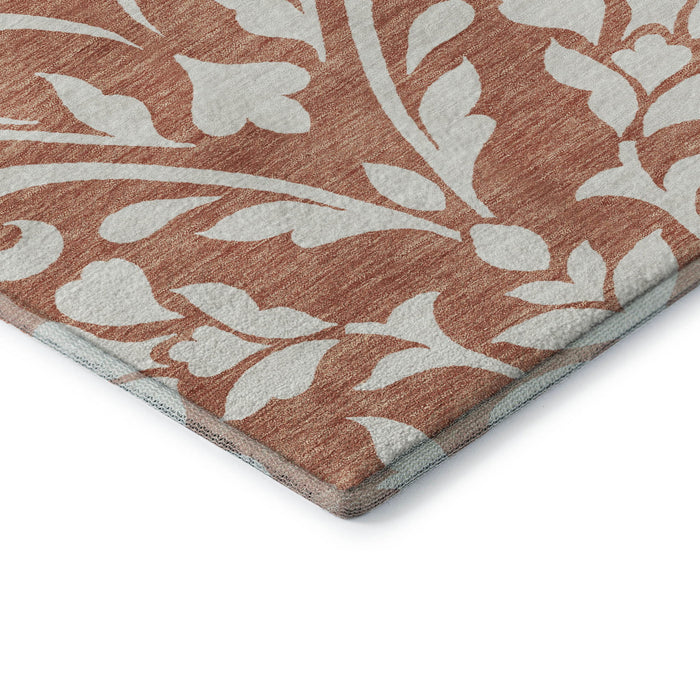 10' X 14' Floral Washable Area Rug With UV Protection (669648) - Salmon / Ivory