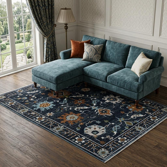 7' X 10' Oriental Area Rug With Fringe (575113) - Rust / Black
