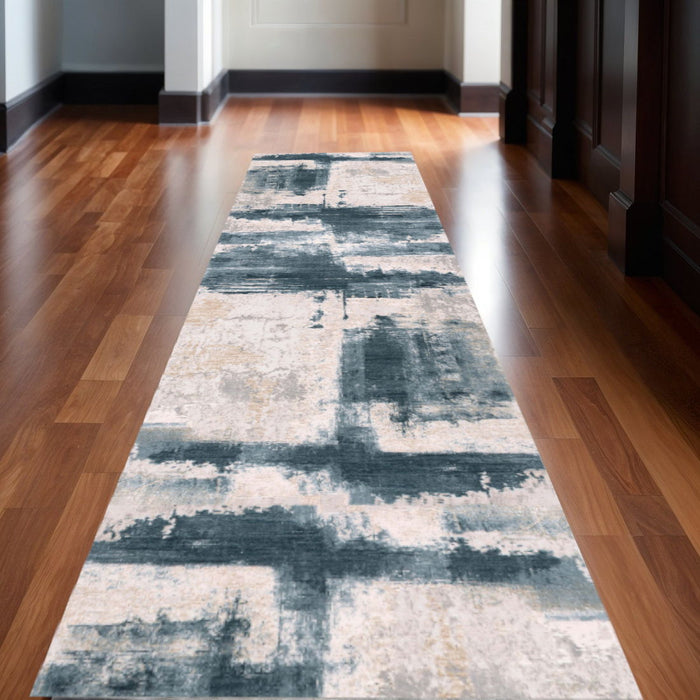 11' Abstract Runner Rug (610286) - Blue / Beige