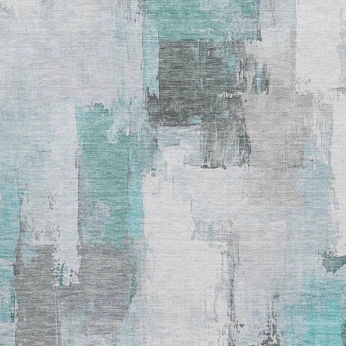 10' X 14' Abstract Washable Area Rug With UV Protection (709684) - Teal / Gray / Ivory