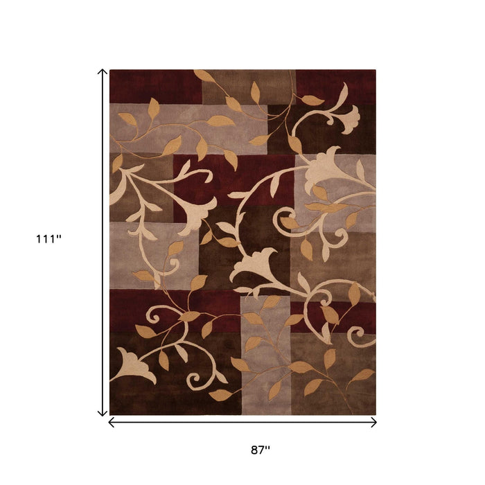 7' X 9' Floral Handmade Area Rug (556027) - Brown