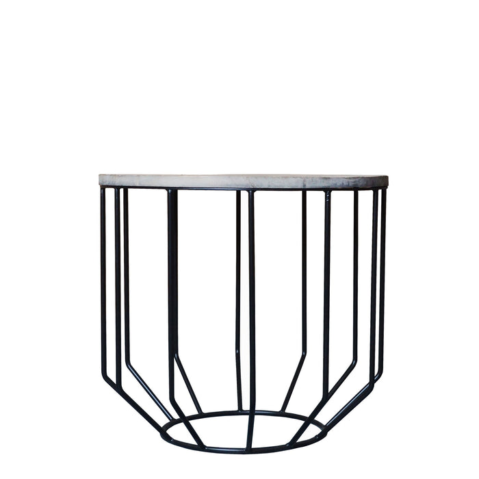 20" Solid Wood And Iron Round End Table - Black And Gray