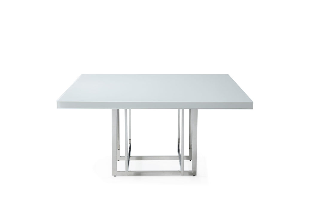 59" Wood And Metal Pedestal Base Square Dining Table - White