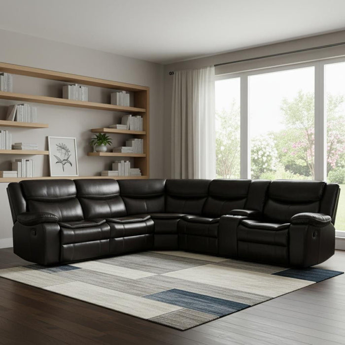 Polyester Blend Reclining U Shaped Three Piece Corner Sectional With Console - Brown