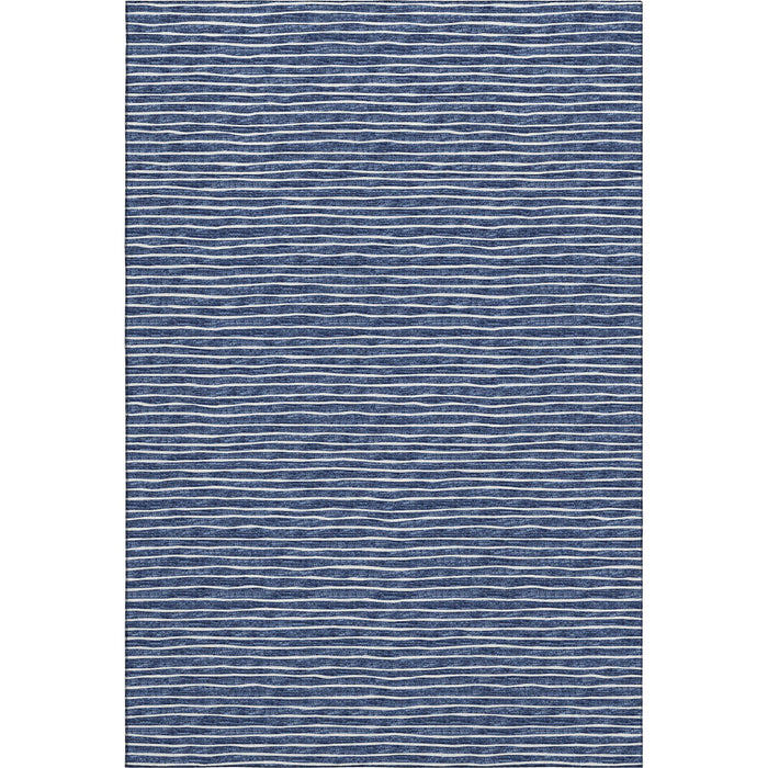 10' X 14' Striped Washable Area Rug With UV Protection (645223) - Navy Blue / Ivory