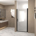 Giga shower door with clear glass and explosion-proof safety film, featuring sleek frame and modern design for bathroom safety.