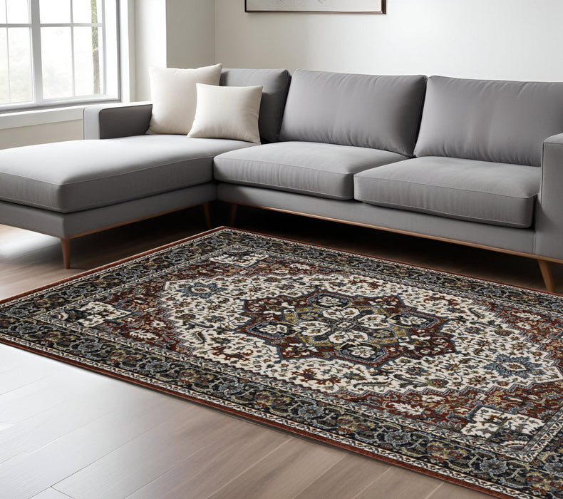 10' X 13' Medallion Area Rug With Fringe - Red