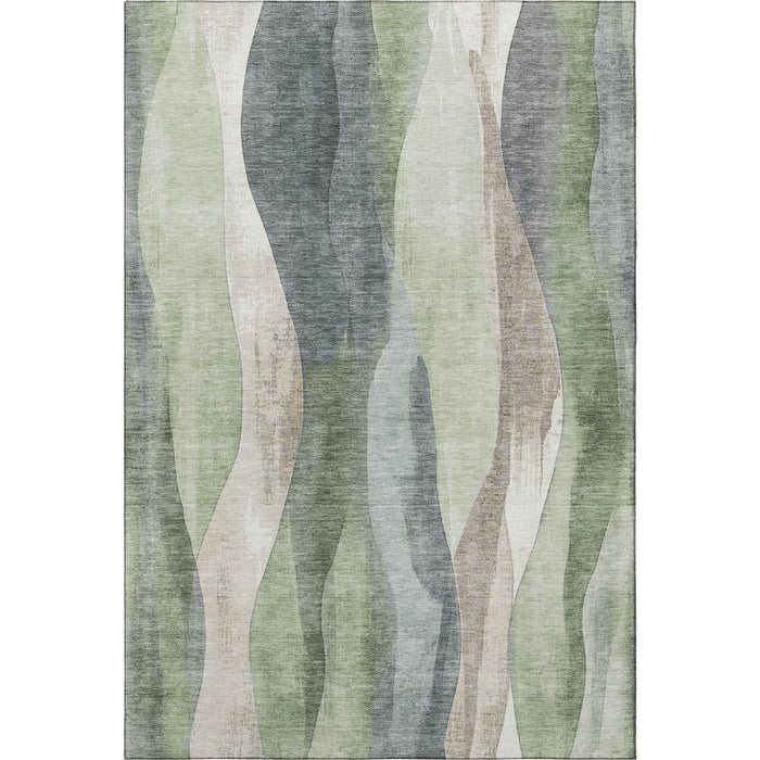 10' X 14' Abstract Washable Area Rug With UV Protection (710274) - Fern Green / Beige / Gray