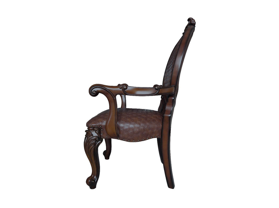 Redwood Upholstered Faux Leather King Louis Back Dining Arm Chairs (Set of 2) - Brown