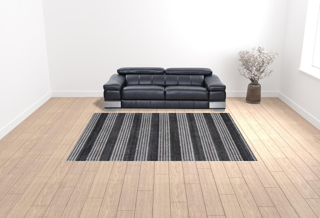 9' x 12' Striped Hand Loomed Area Rug - Black And White