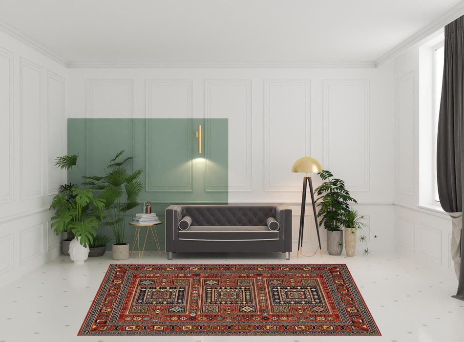 7.9' x 11.2' Oriental Power Loom Area Rug - Red And Black
