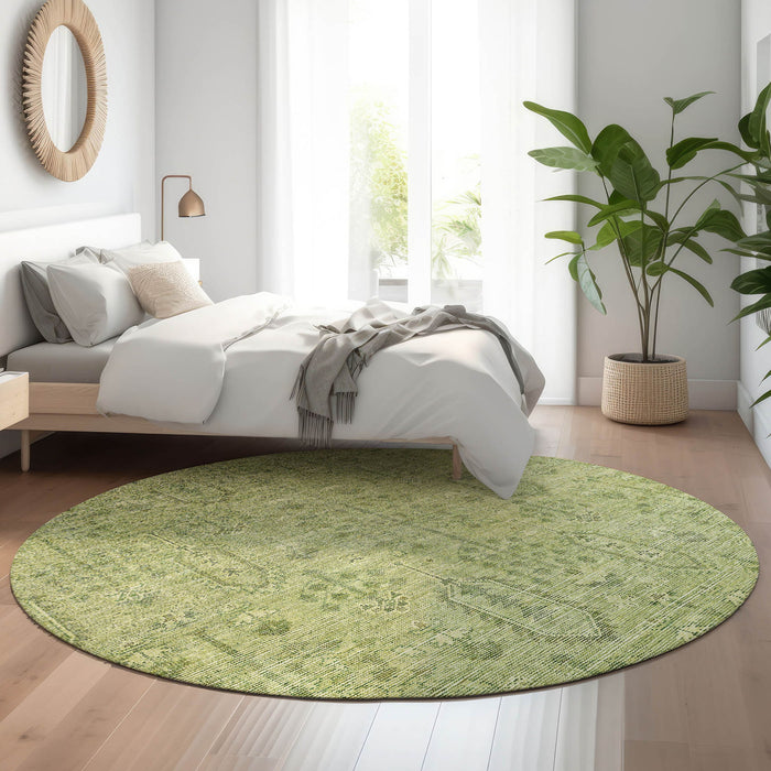 8' Southwestern Washable Round Rug With UV Protection - Sage And Green