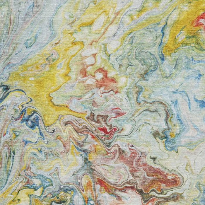 8' X 10' Abstract Washable Area Rug With UV Protection (650960) - Ivory / Yellow / Blue