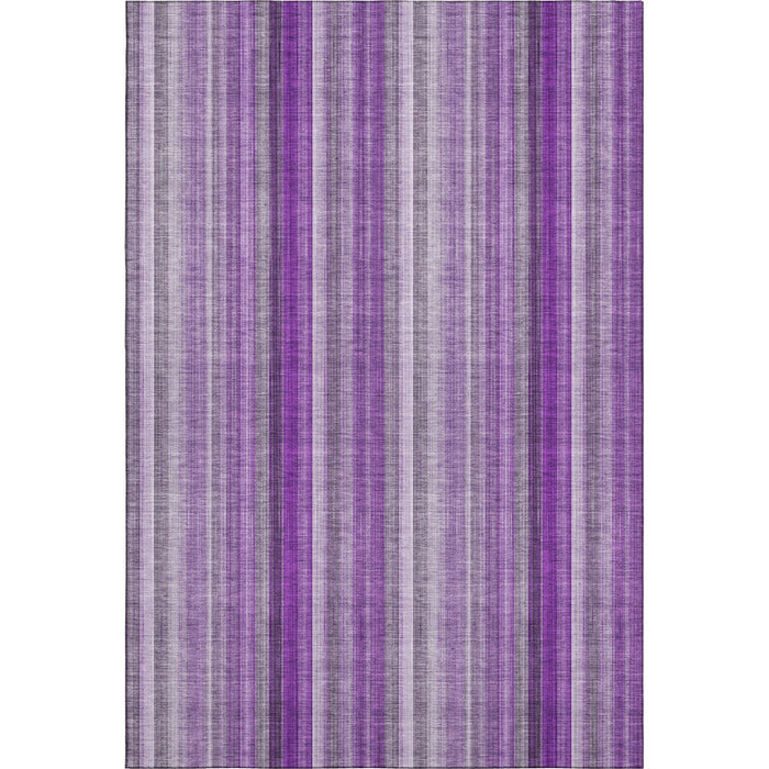 10' X 14' Striped Washable Area Rug With UV Protection (648406) - Purple / Ivory