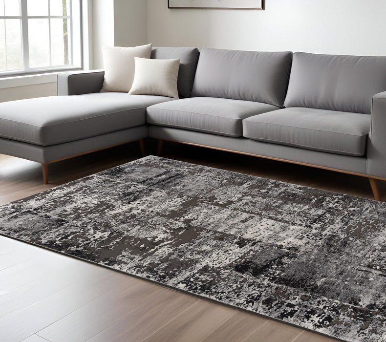10' x 16' Abstract Washable Non Skid Area Rug - Gray Brown And Ivory