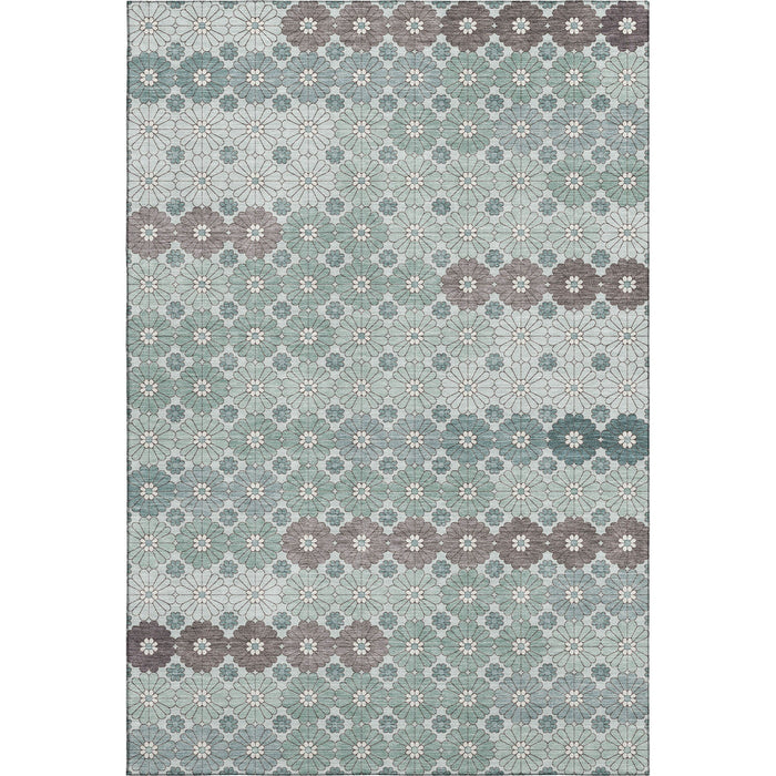 10' X 14' Geometric Washable Area Rug With UV Protection (696890) - Teal / Gray / Silver