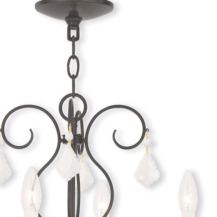 Four Light Metal Dimmable Chandelier With Shades - Bronze / Clear