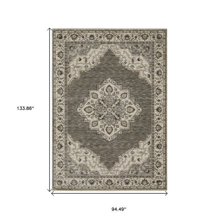 11' X 8' Medallion Area Rug With Fringe - Gray And Beige