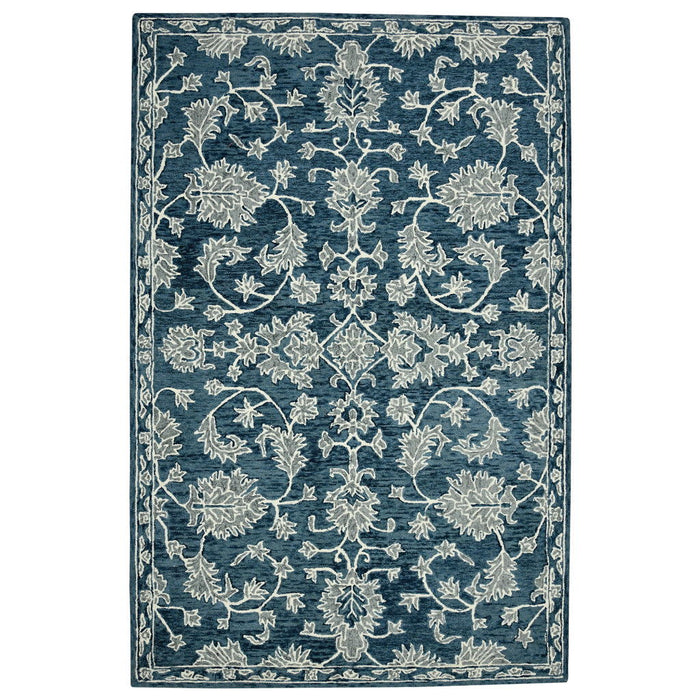 9' X 13' Wool Floral Medallion Hand Hooked Area Rug - Teal