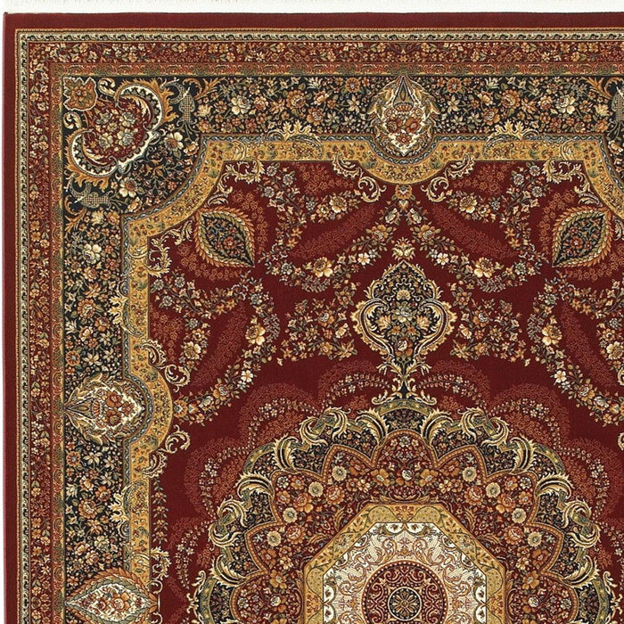 10' X 13' Medallion Area Rug With Fringe (574489) - Black / Red / Tan