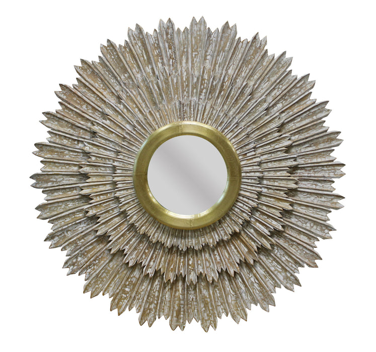 44" Antiqued Sunburst Framed Accent Mirror - Gold