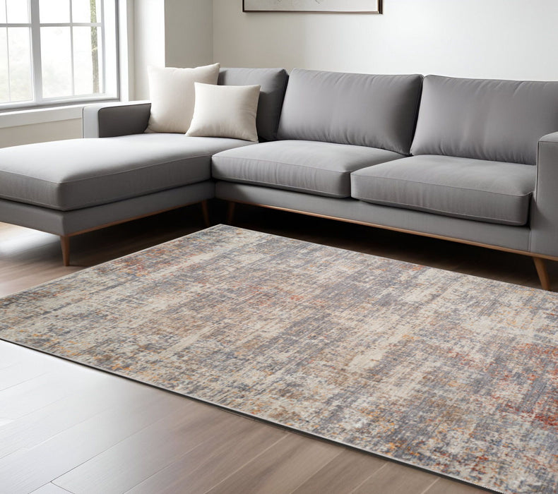 9' X 12' Abstract Area Rug With Fringe - Gray