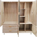 Natural wood 71-inch four-door wardrobe with two drawers from HomeRoots, showcasing a sleek, modern dresser design.
