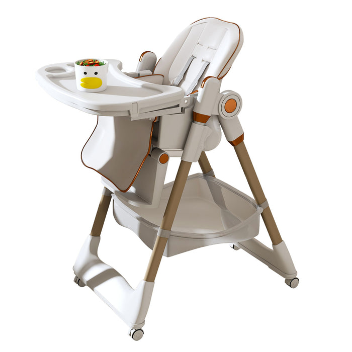Giga adjustable baby high chair with safety belt, portable infant feeding seat, arm chair with silent lockable wheels for children 0-6 years