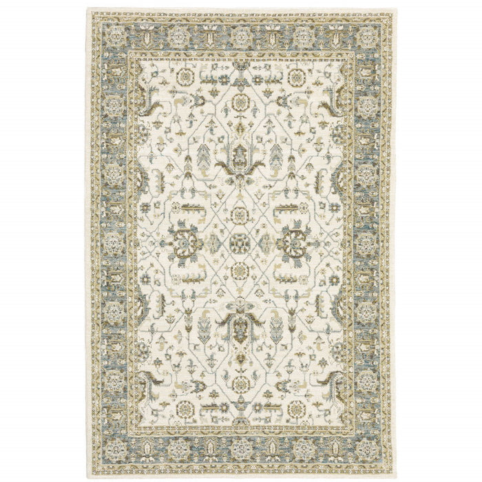 7' x 10' Oriental Power Loom Area Rug - Gray And Ivory